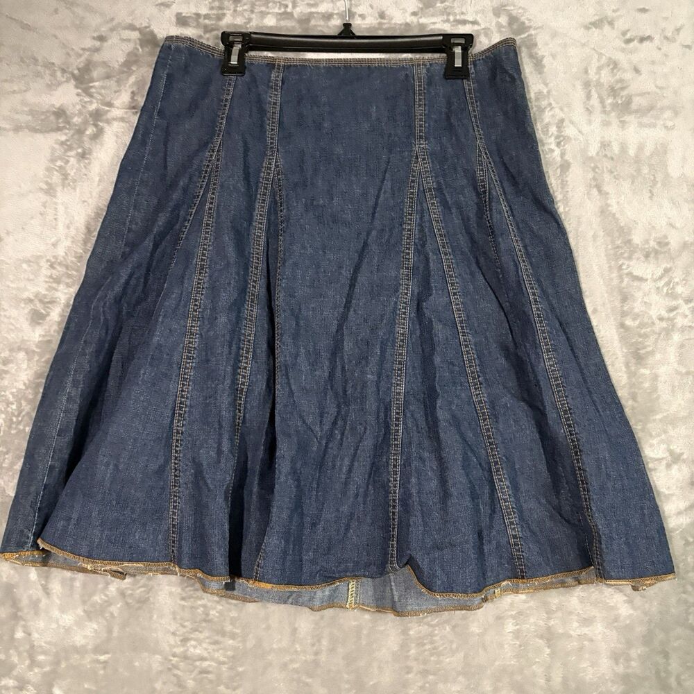 Gap Medium Wash Denim Y2K Pleated Flared Womens Skirt 12 Blue Punk Retro Grunge